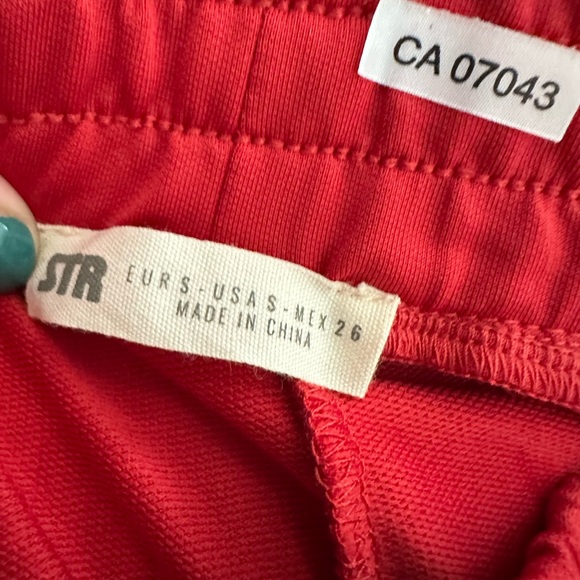 STRadavarius red track wide leg pants white stripe SZ Small - Picture 4 of 5